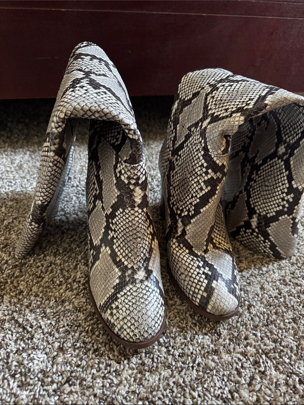 J. Crew Gray and Black Snake-Print Over-The-Knee Boots